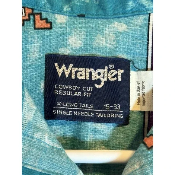 Vintage Wrangler Shirt Button Up Tepee Arrowhead Western Size 15 - 33 Long Sleev - Picture 3 of 6